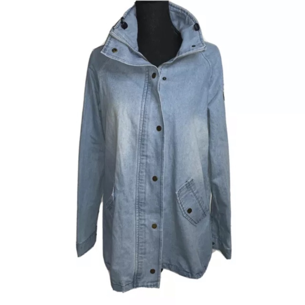 Zaful Denim Military Style Distressed Cargo Patchwork Jacket Size XL